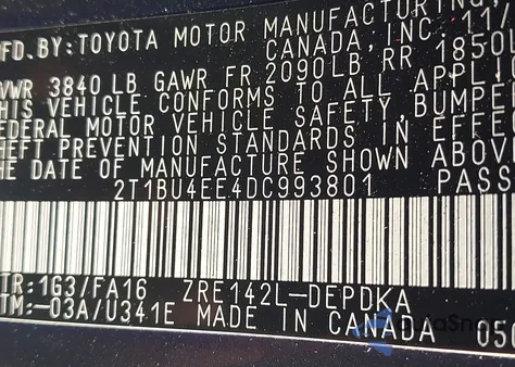 2013 Toyota Corolla L из США, поврежденный, VIN 2T1BU4EE4DC993801